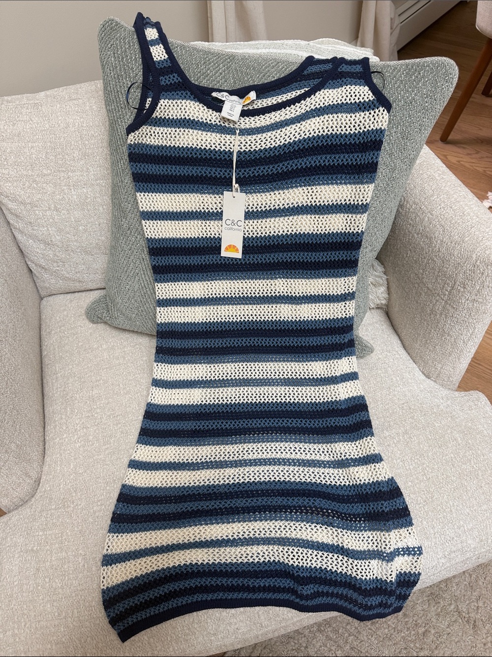 C&C California Blue & Cream Striped beach coverup Knit Dress